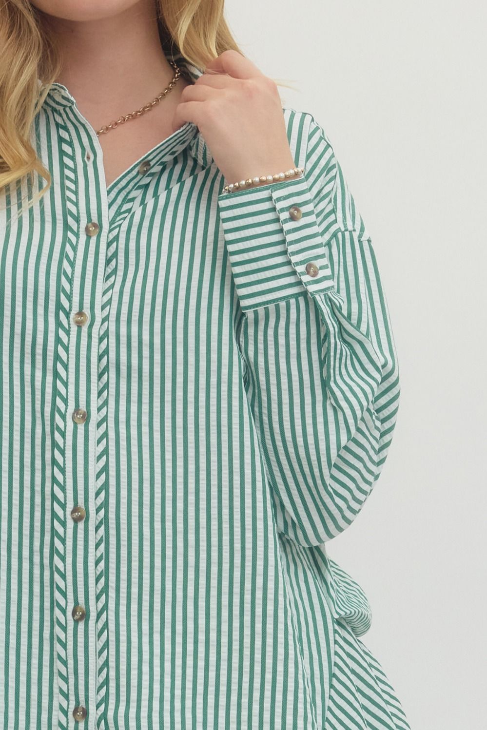 Green Striped Long Sleeve Top