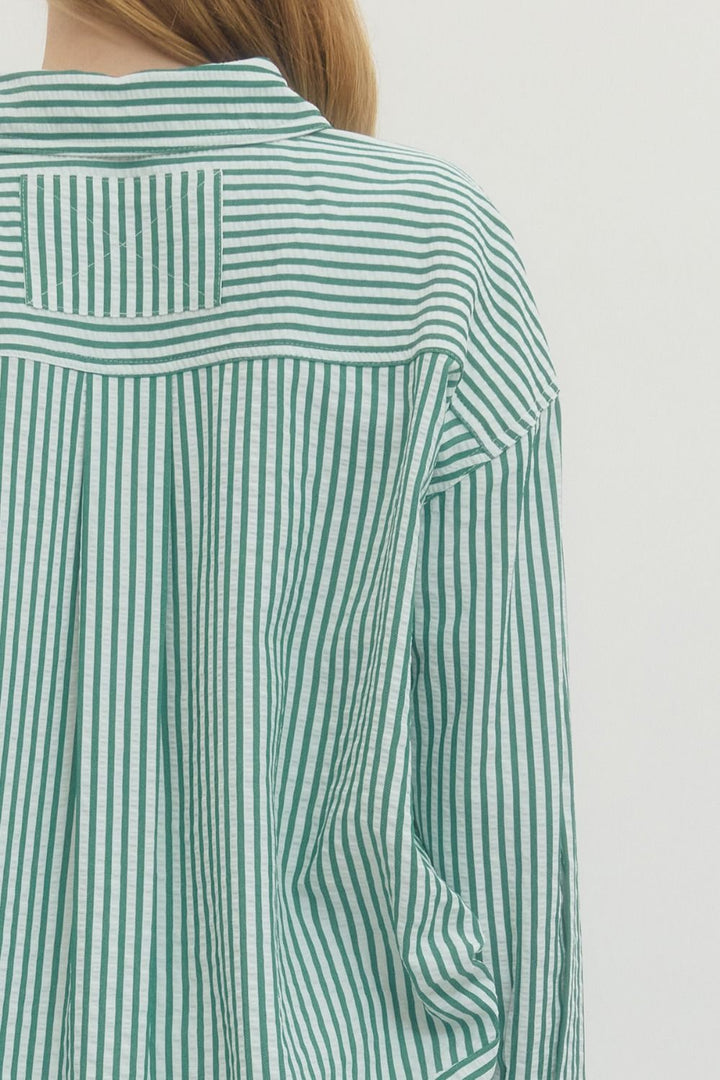 Green Striped Long Sleeve Top