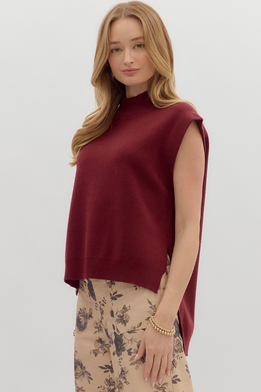 Wine Mock Neck Sweater