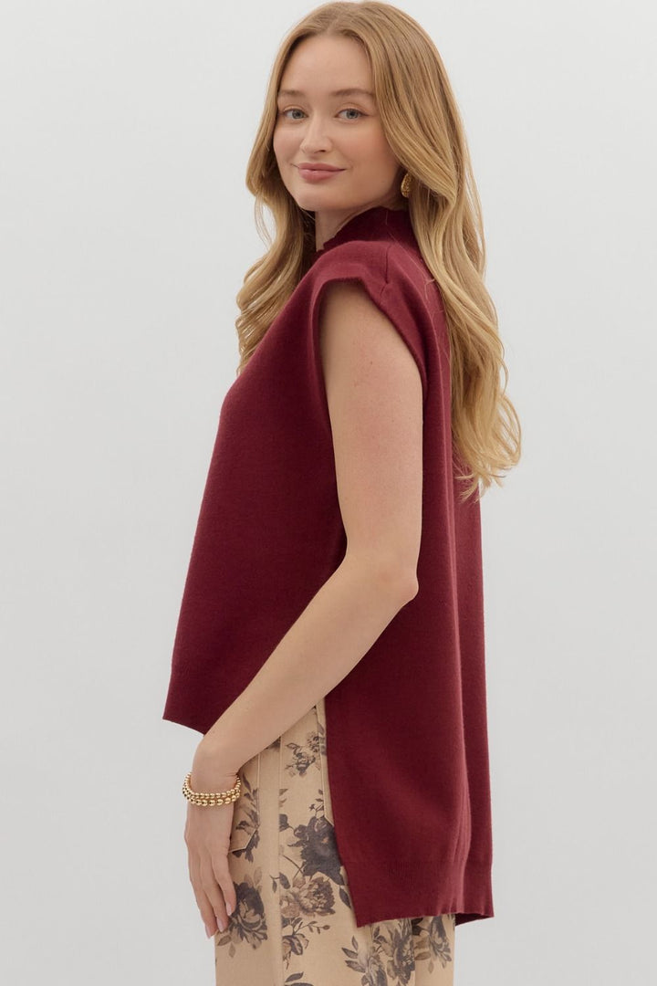 Wine Mock Neck Sweater