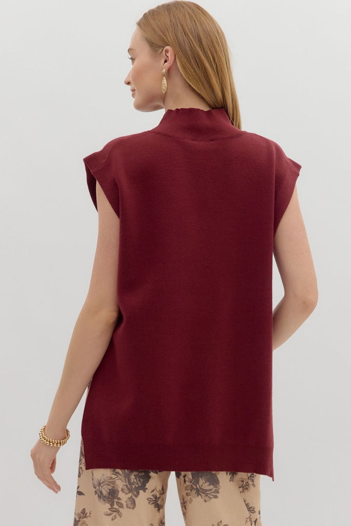Wine Mock Neck Sweater