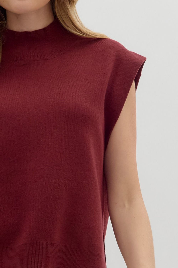 Wine Mock Neck Sweater