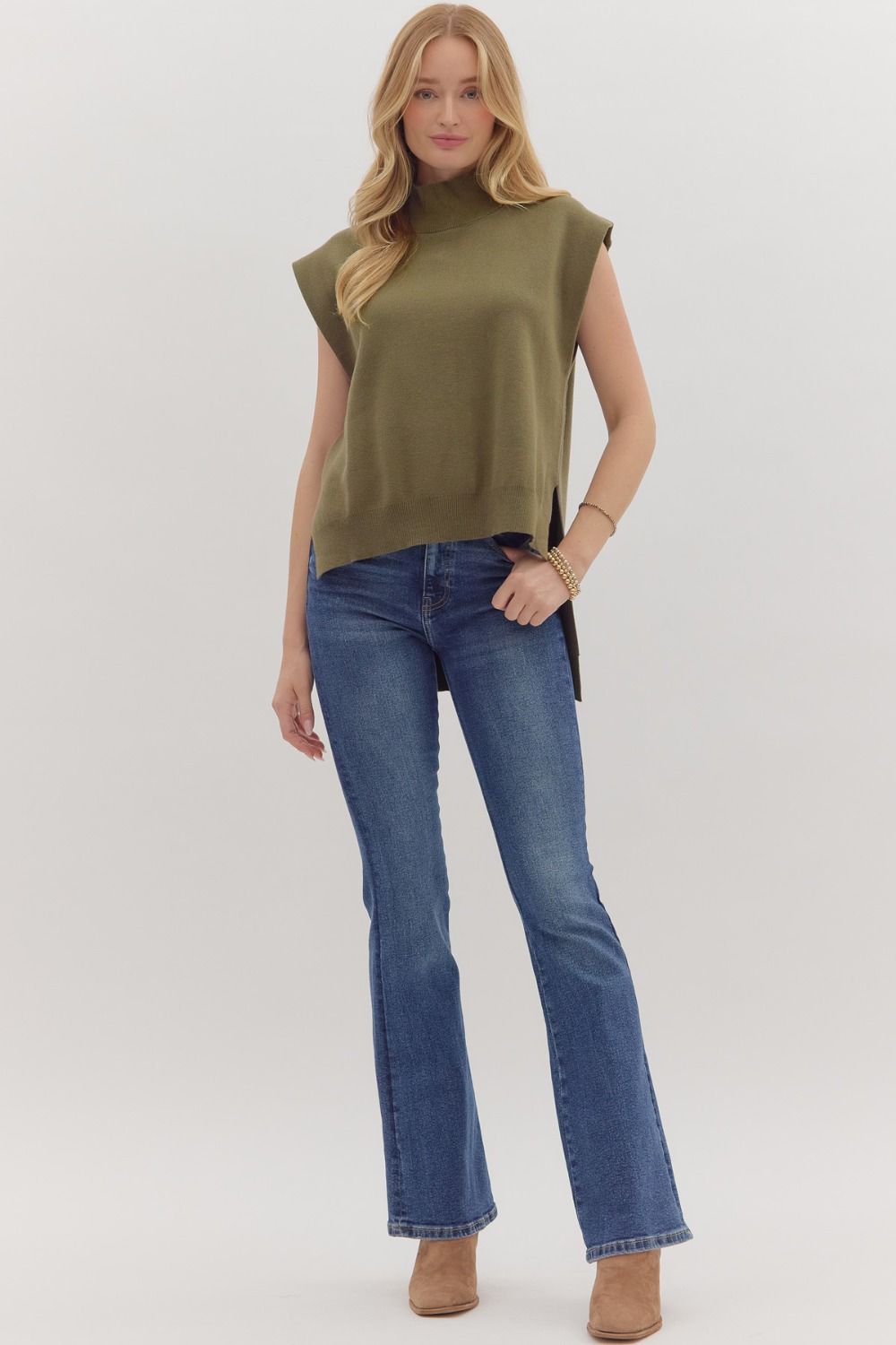 Olive Mock Neck Sweater