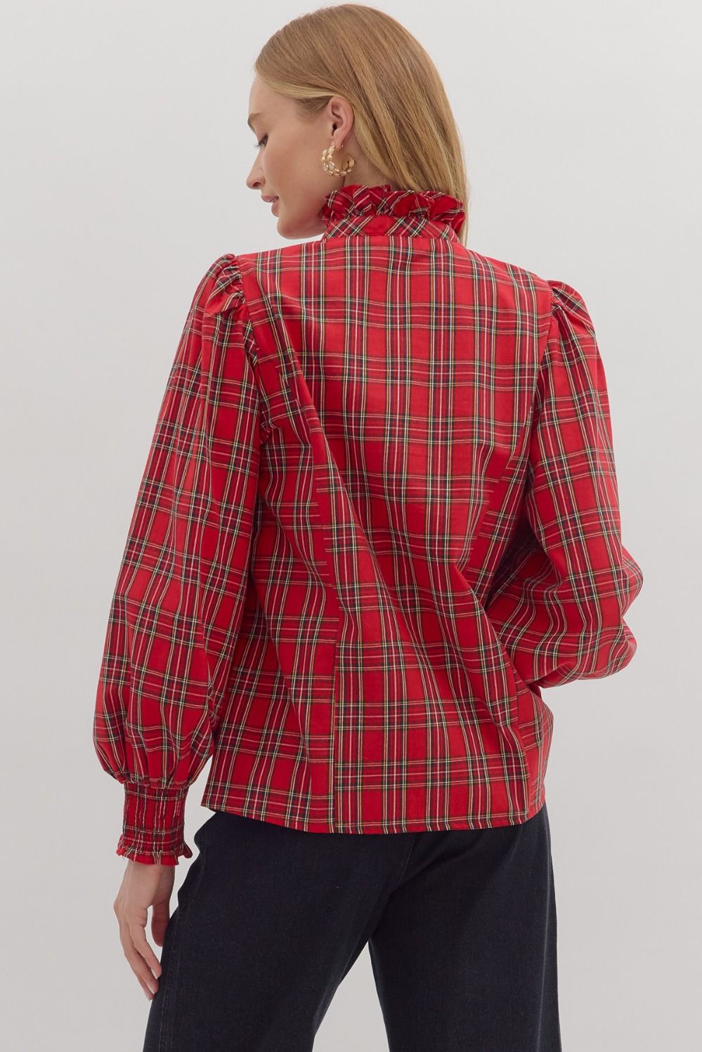 Ruffle Accented Plaid Top