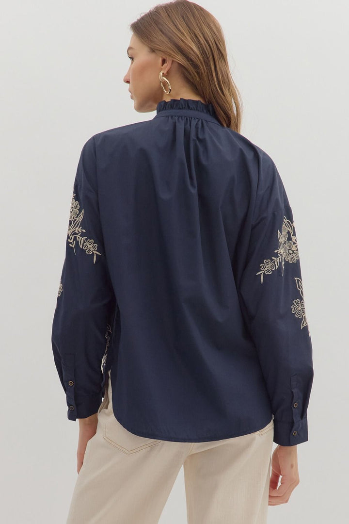 Floral Embroidered Button Down