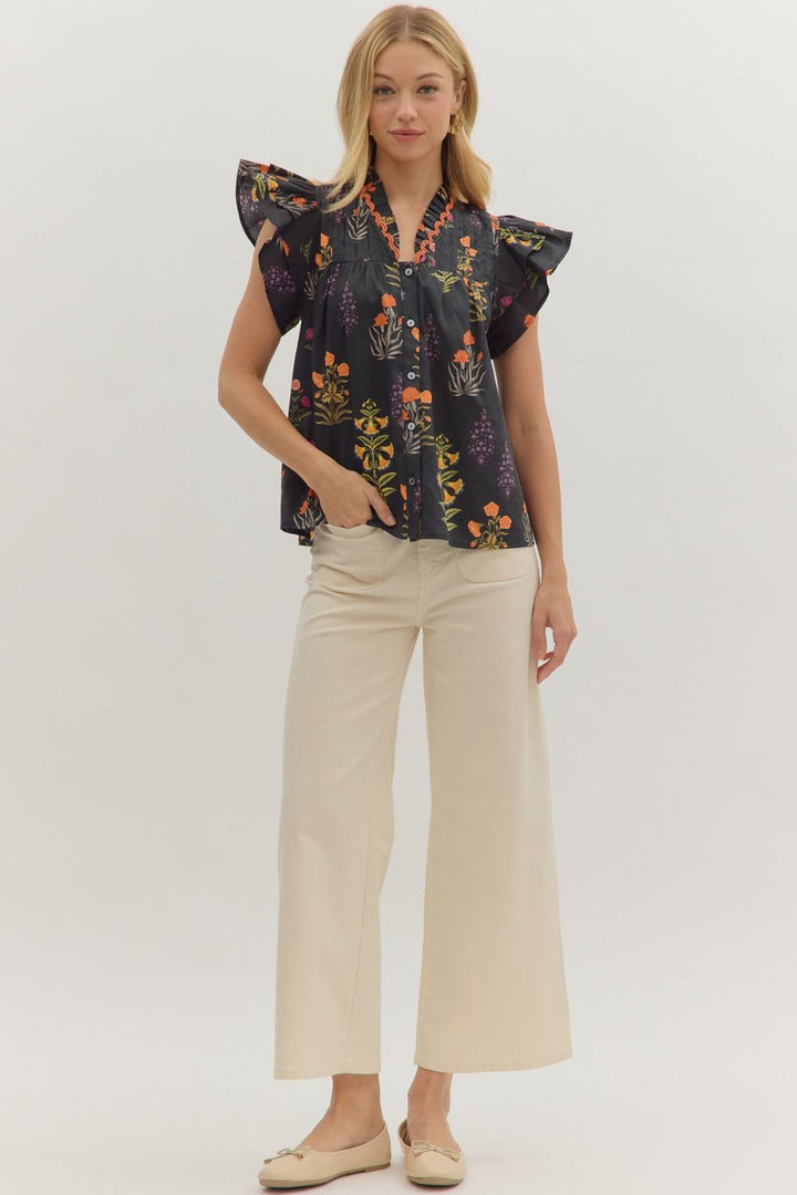 Botanical Flutter Sleeve Top