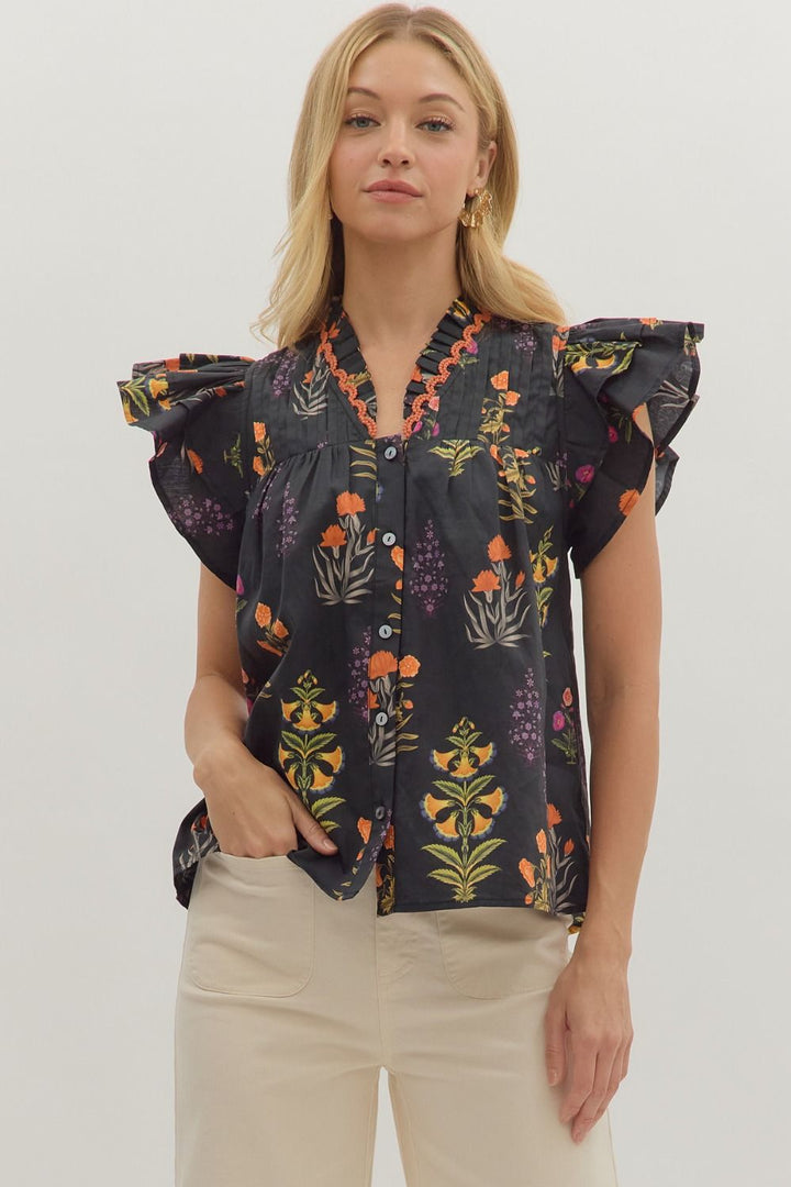 Botanical Flutter Sleeve Top