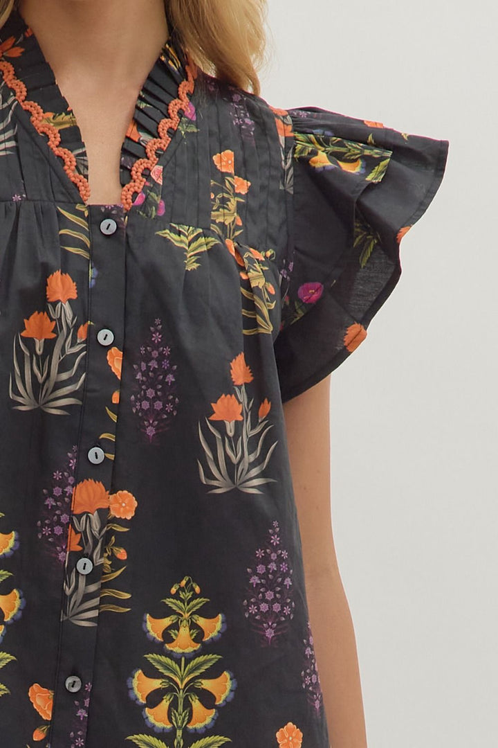 Botanical Flutter Sleeve Top