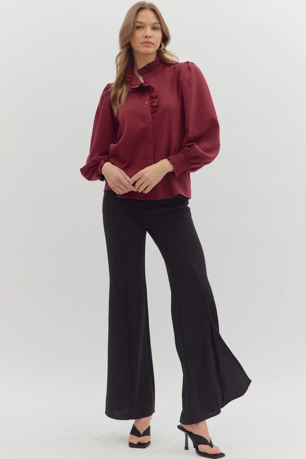 Ruffle Accented Collar Top