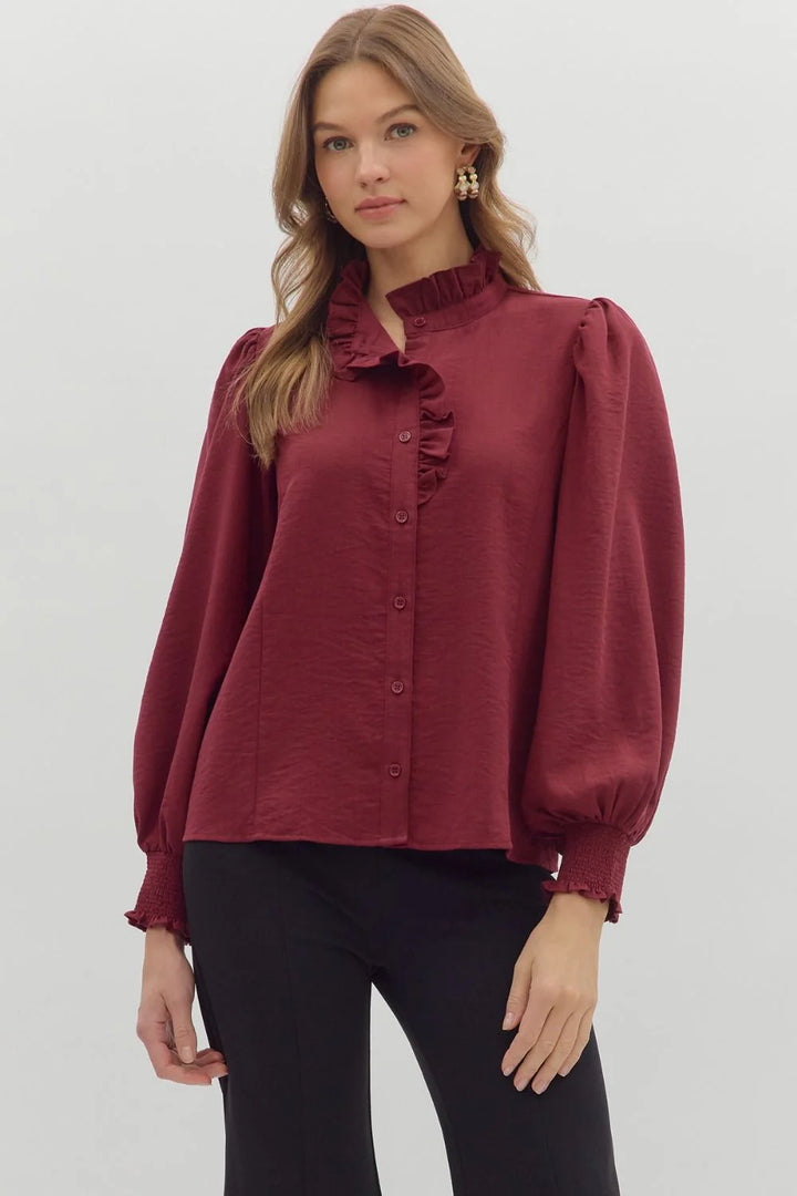 Ruffle Accented Collar Top