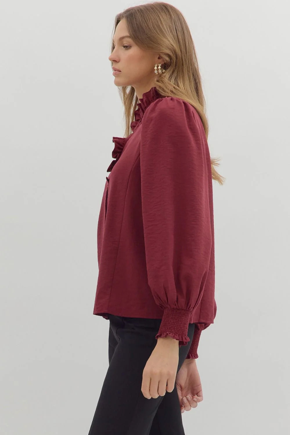 Ruffle Accented Collar Top