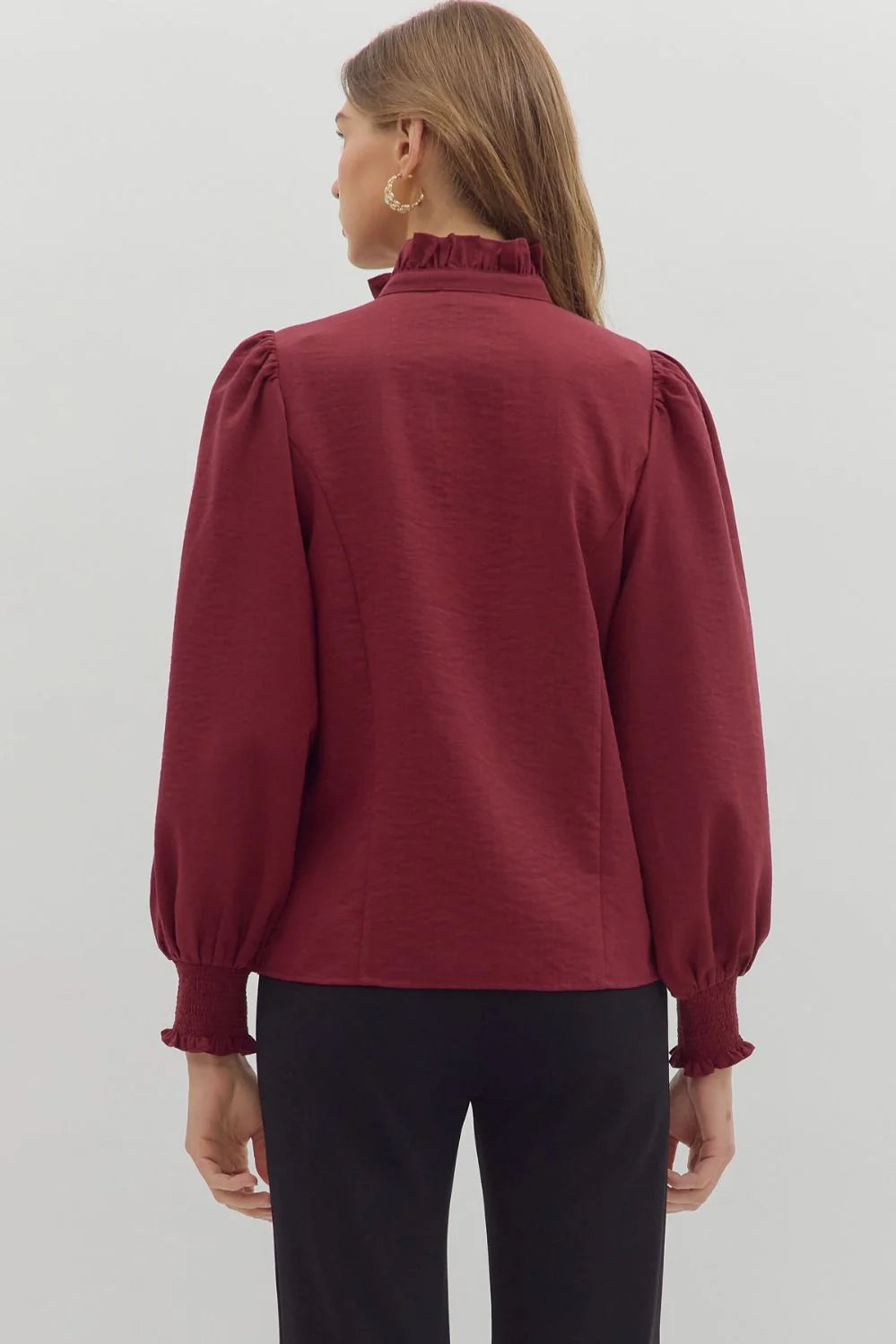 Ruffle Accented Collar Top