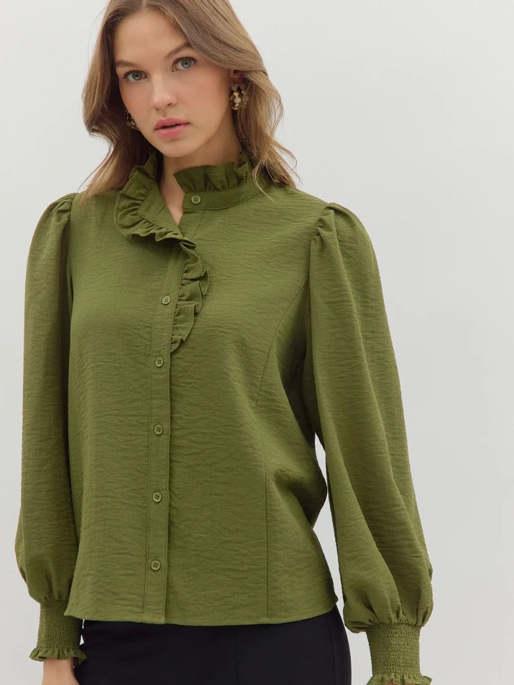 Ruffle Accented Collar Top