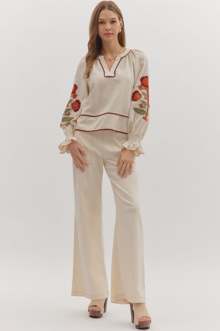 Embroidered Floral Sleeve Top