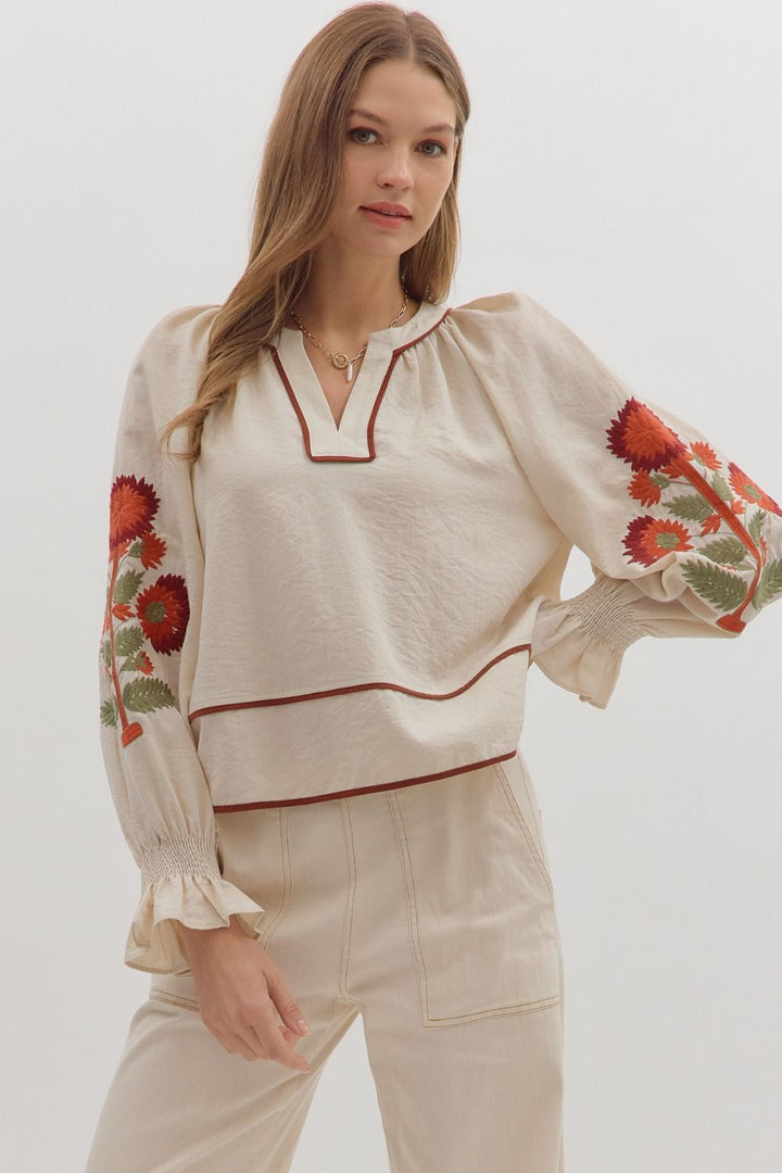 Embroidered Floral Sleeve Top