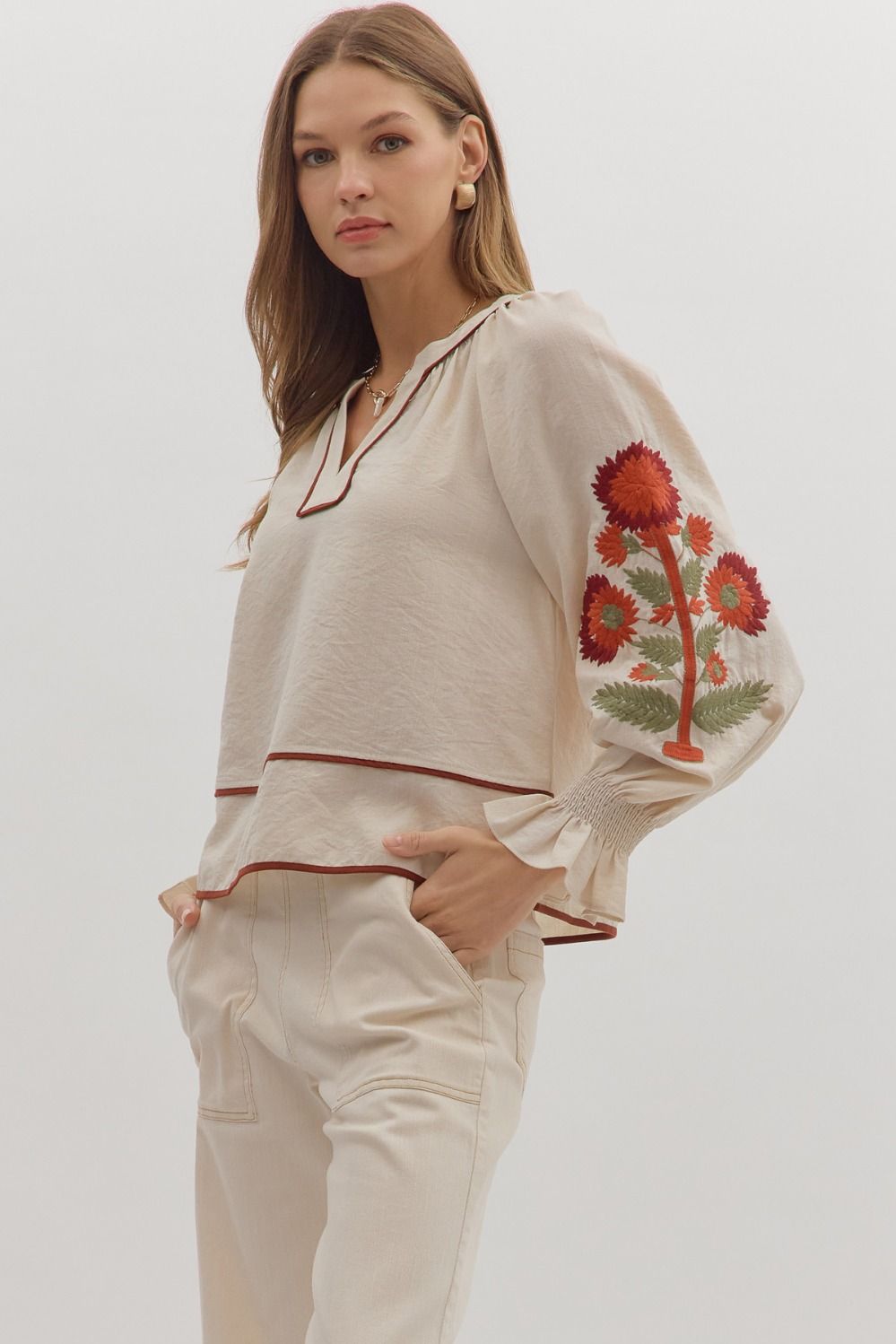 Embroidered Floral Sleeve Top