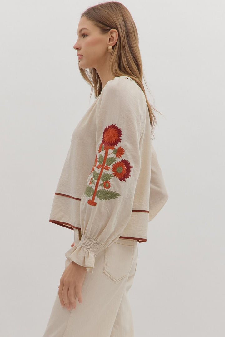 Embroidered Floral Sleeve Top