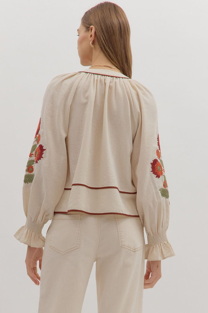 Embroidered Floral Sleeve Top
