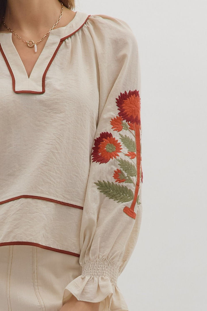 Embroidered Floral Sleeve Top