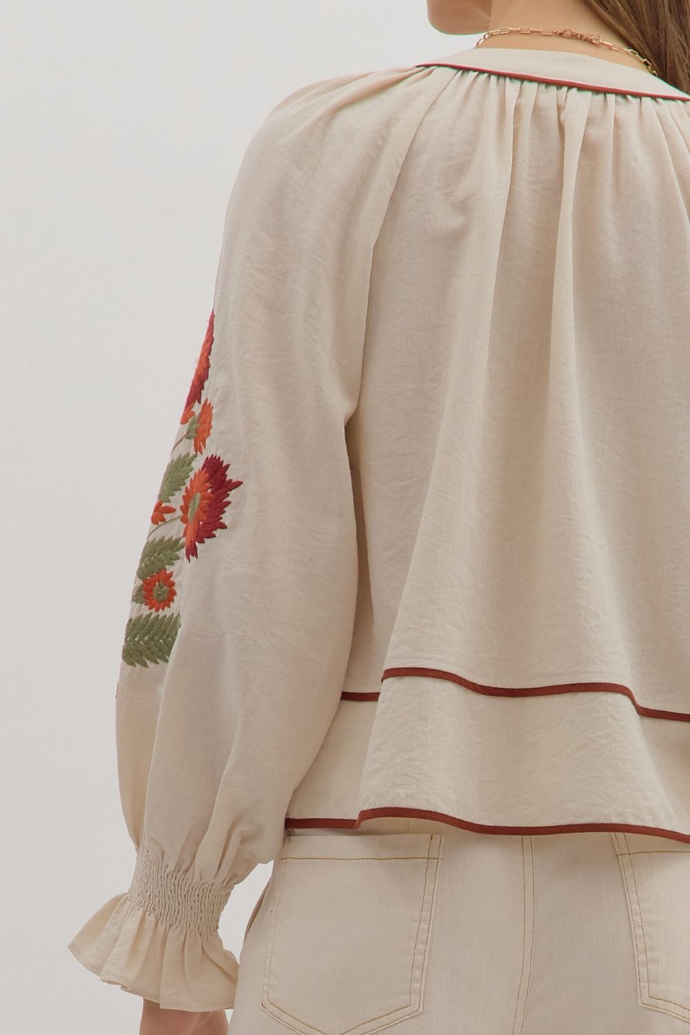 Embroidered Floral Sleeve Top
