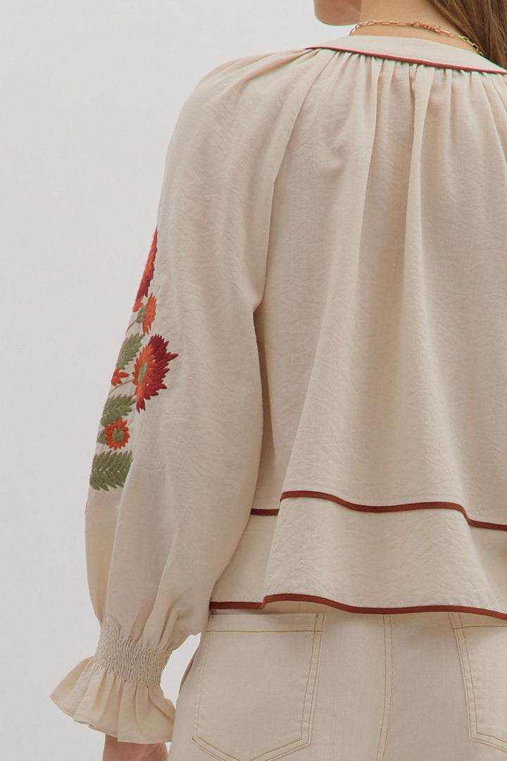Embroidered Floral Sleeve Top