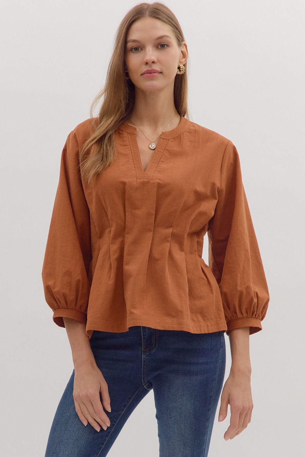 Caramel Pintuck Top