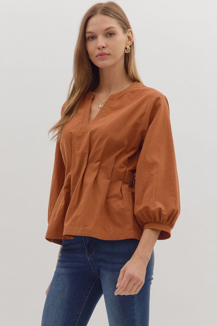 Caramel Pintuck Top