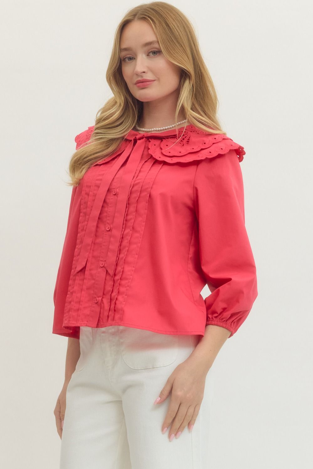 Berry Eyelet Collar Top