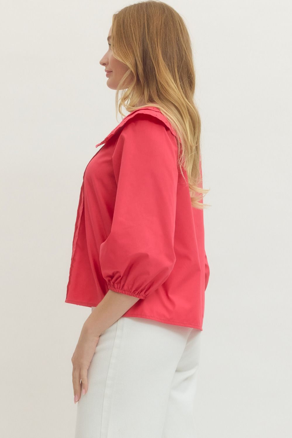 Berry Eyelet Collar Top