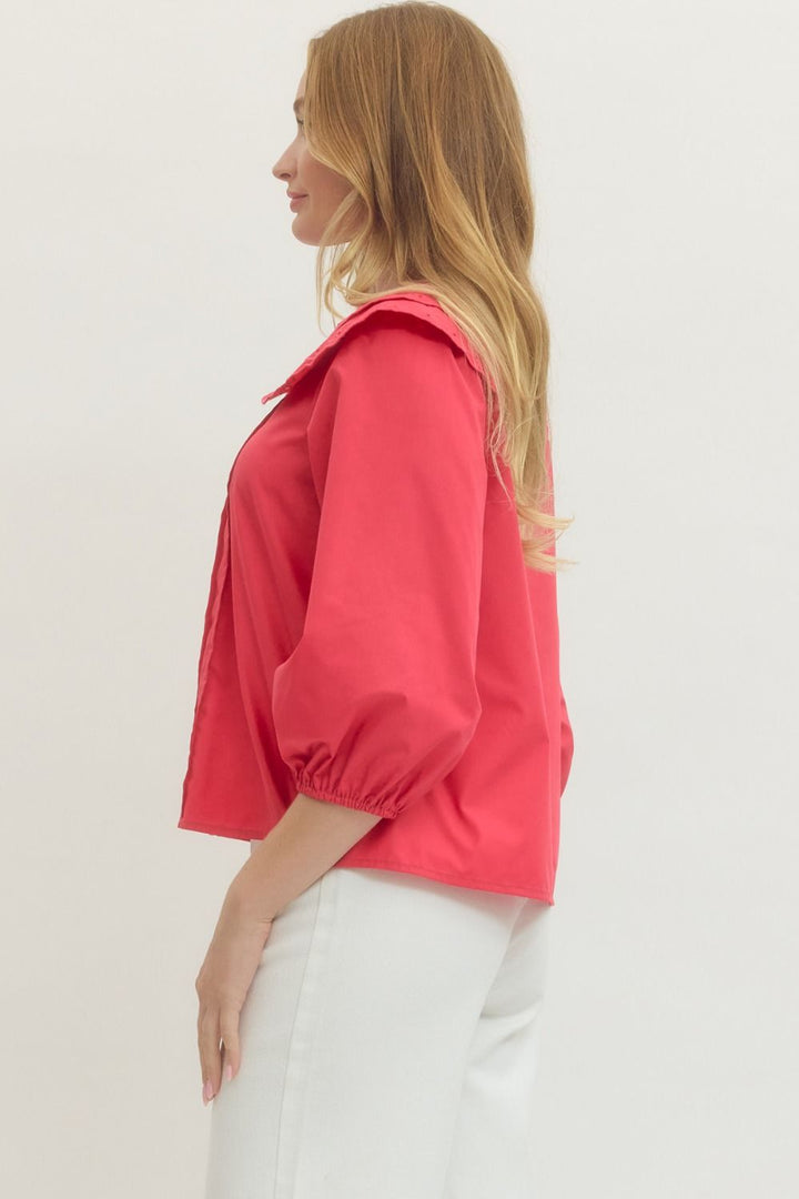 Berry Eyelet Collar Top