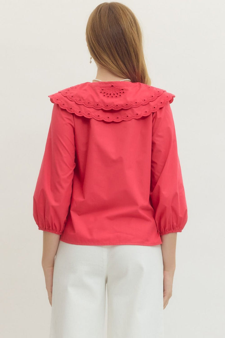 Berry Eyelet Collar Top