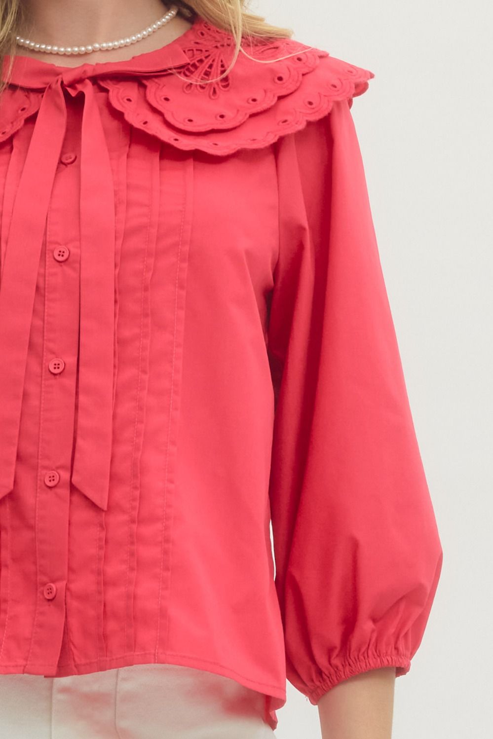 Berry Eyelet Collar Top