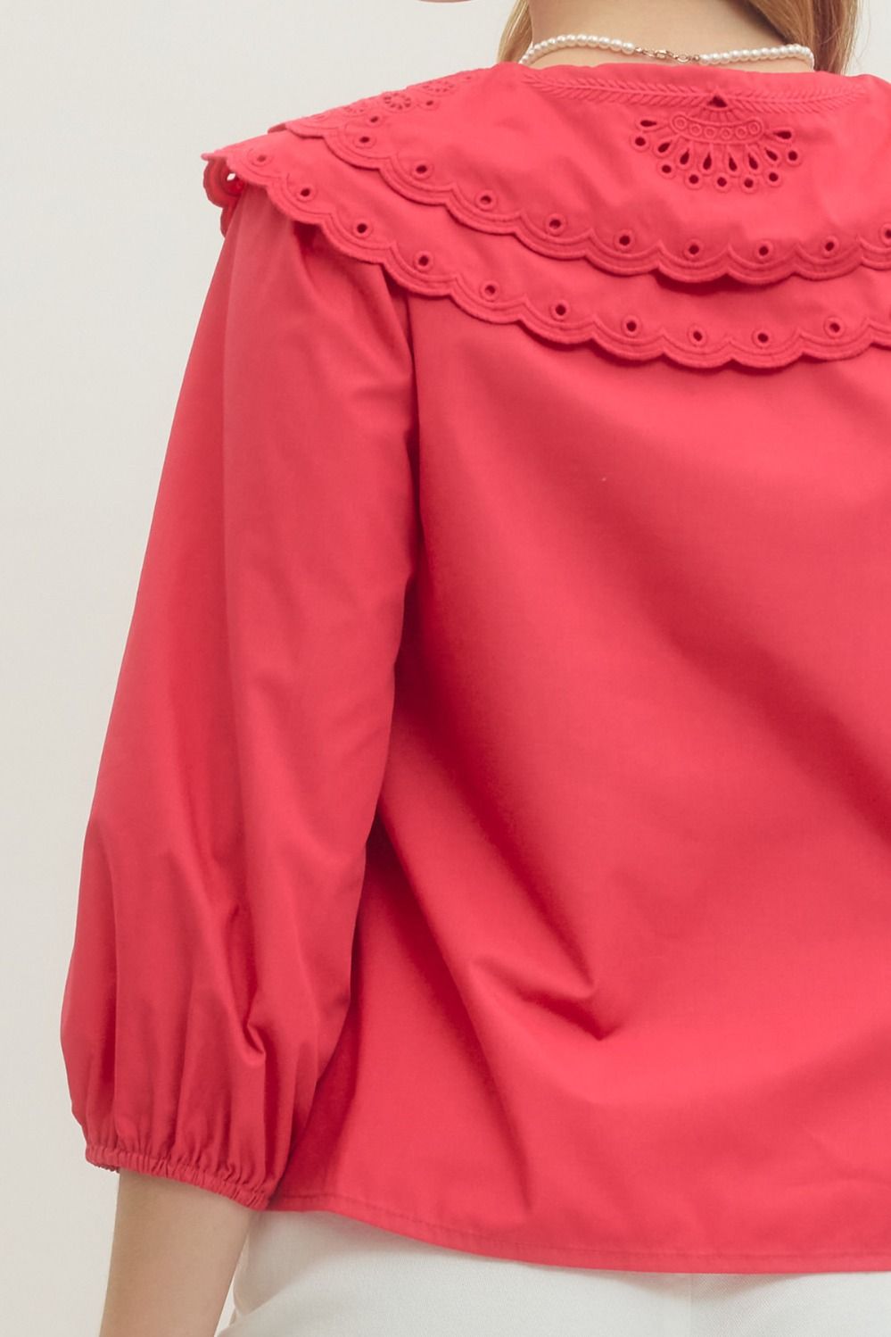 Berry Eyelet Collar Top