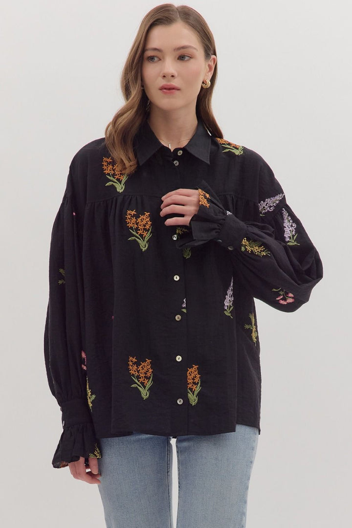 Embroidered Floral Button Down