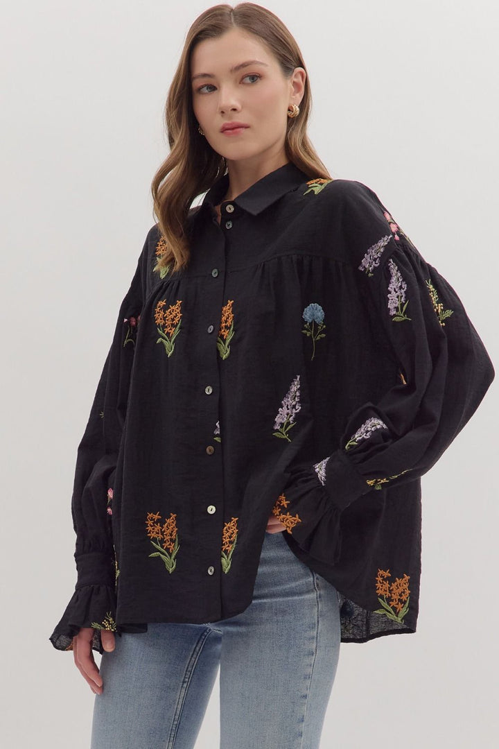 Embroidered Floral Button Down