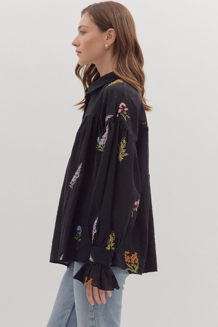 Embroidered Floral Button Down