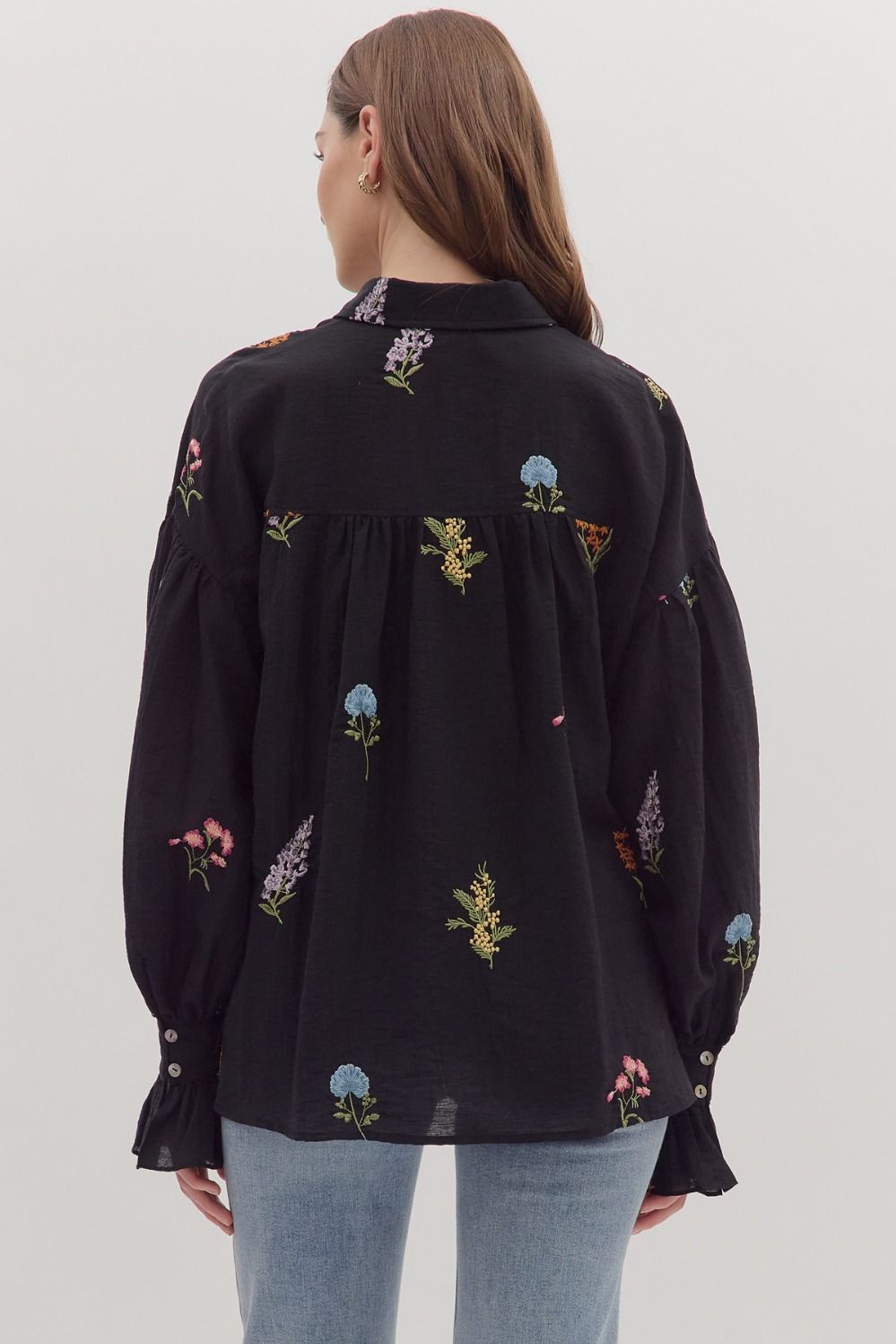 Embroidered Floral Button Down