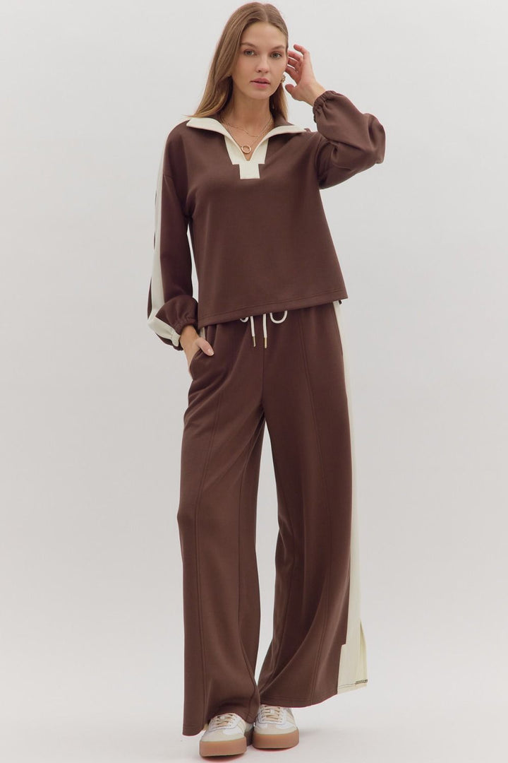 Brown Contrast Knit Top
