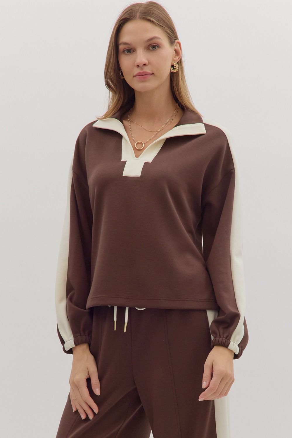 Brown Contrast Knit Top