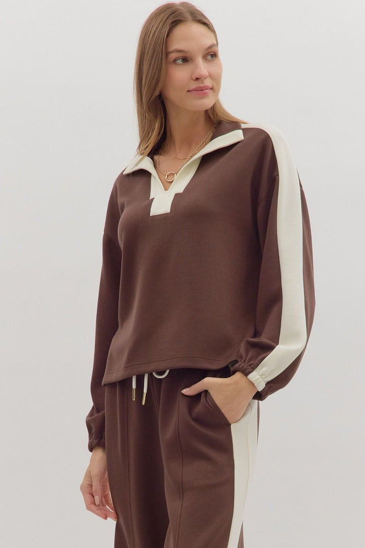 Brown Contrast Knit Top