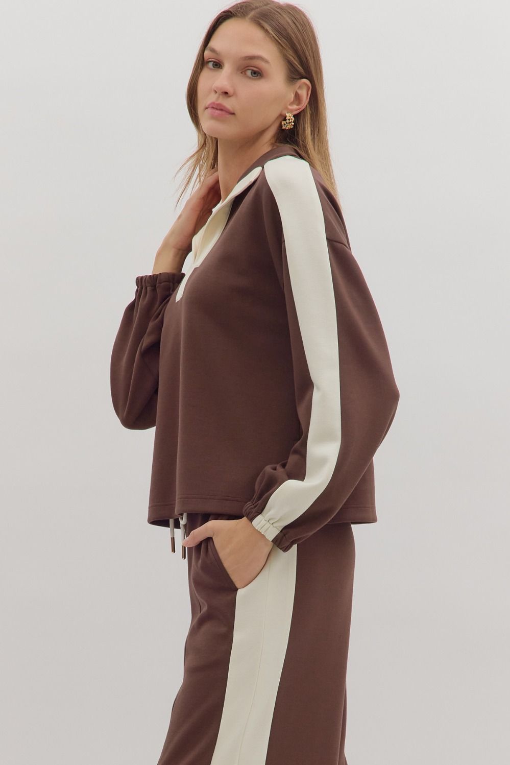 Brown Contrast Knit Top