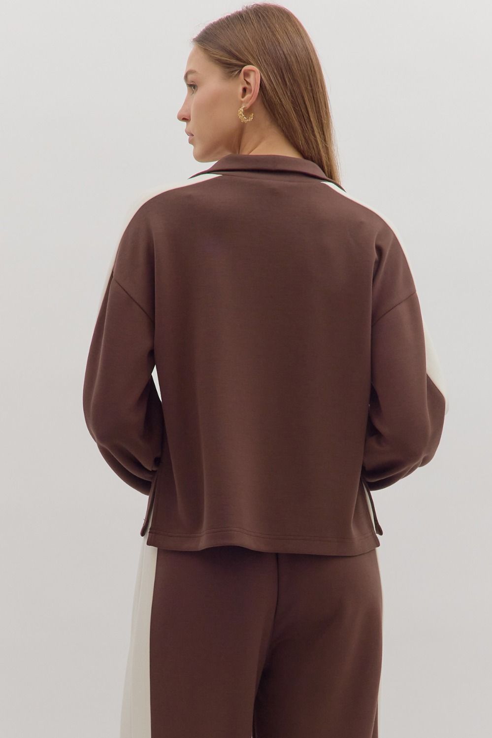 Brown Contrast Knit Top