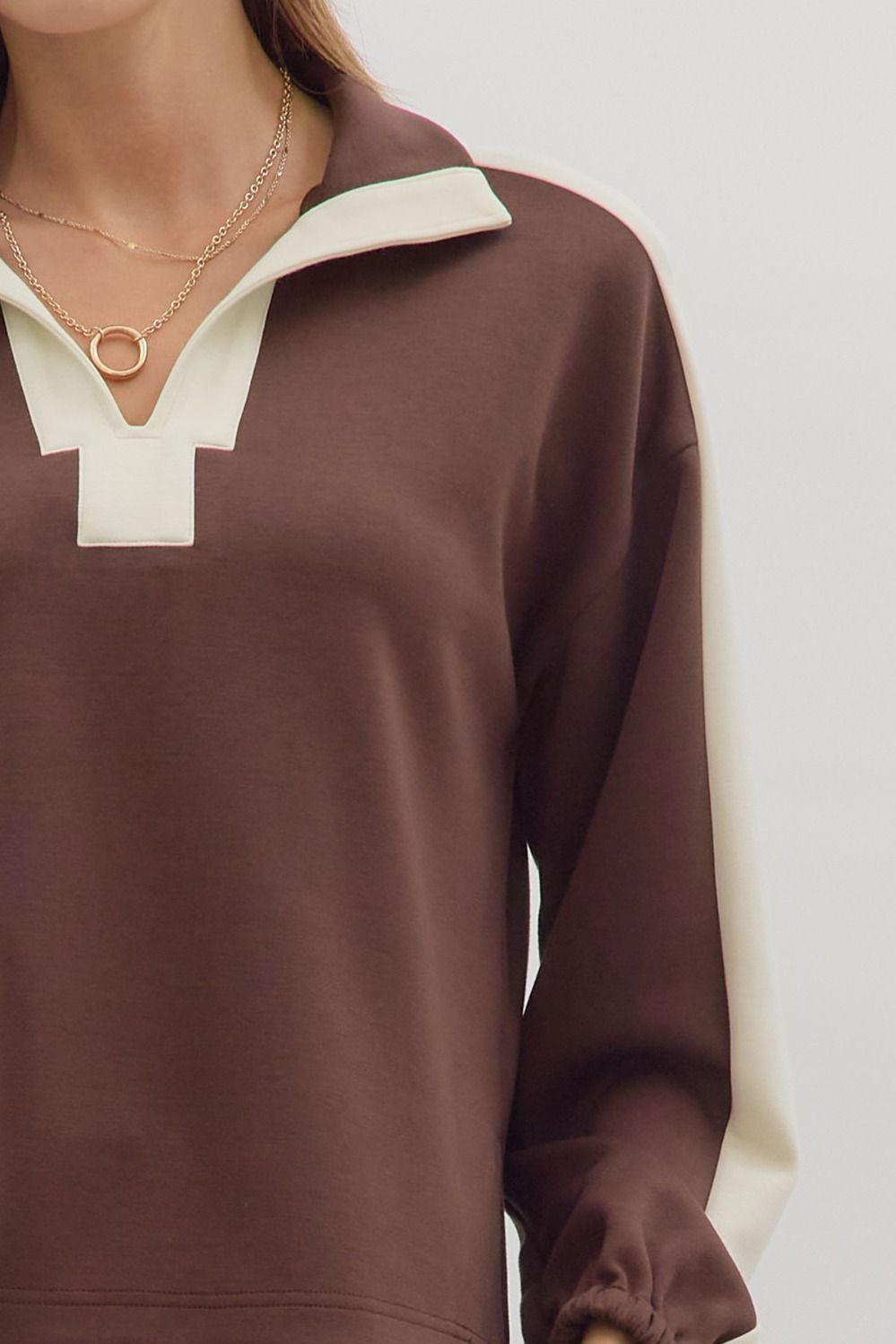 Brown Contrast Knit Top