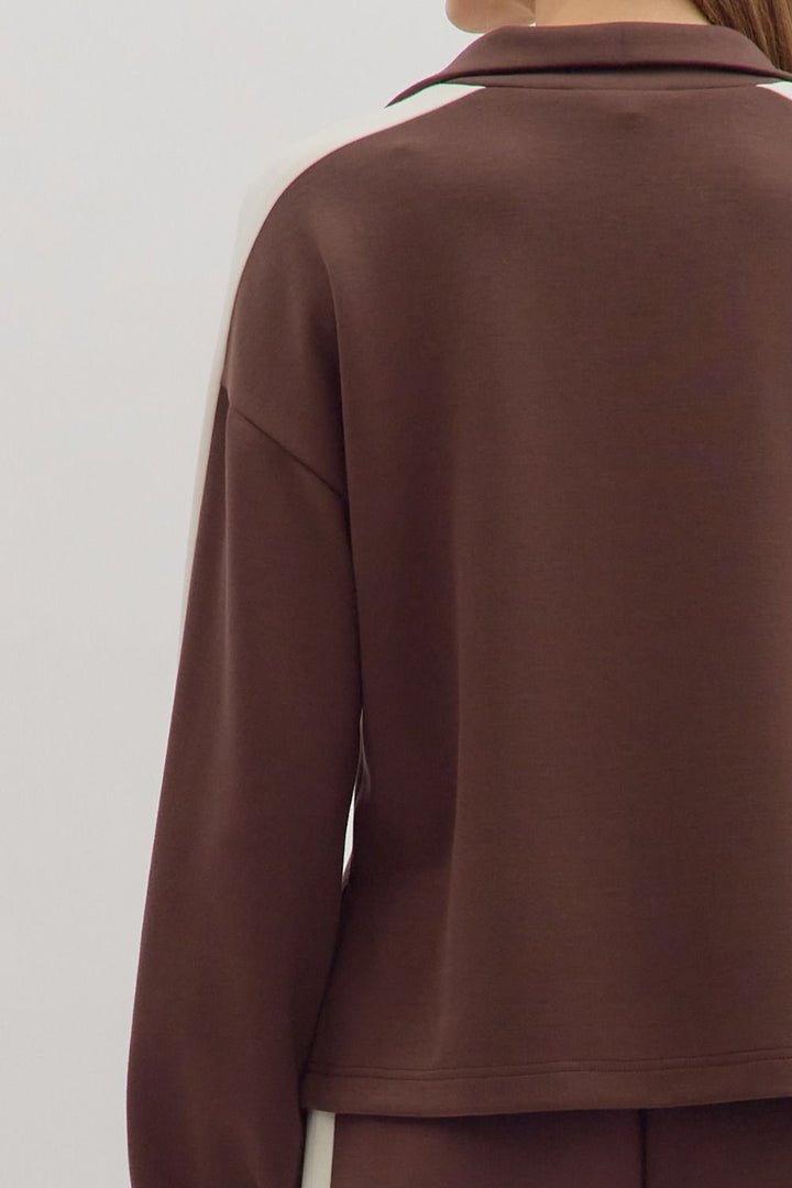 Brown Contrast Knit Top