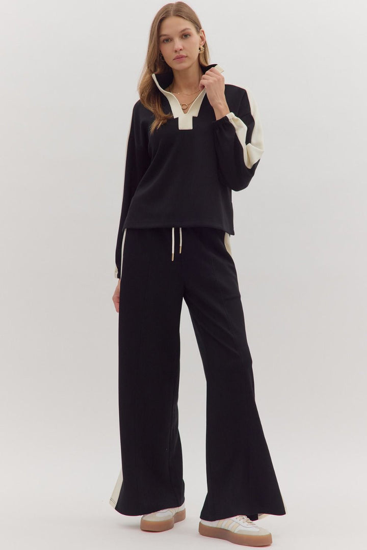 Black Contrast Knit Top