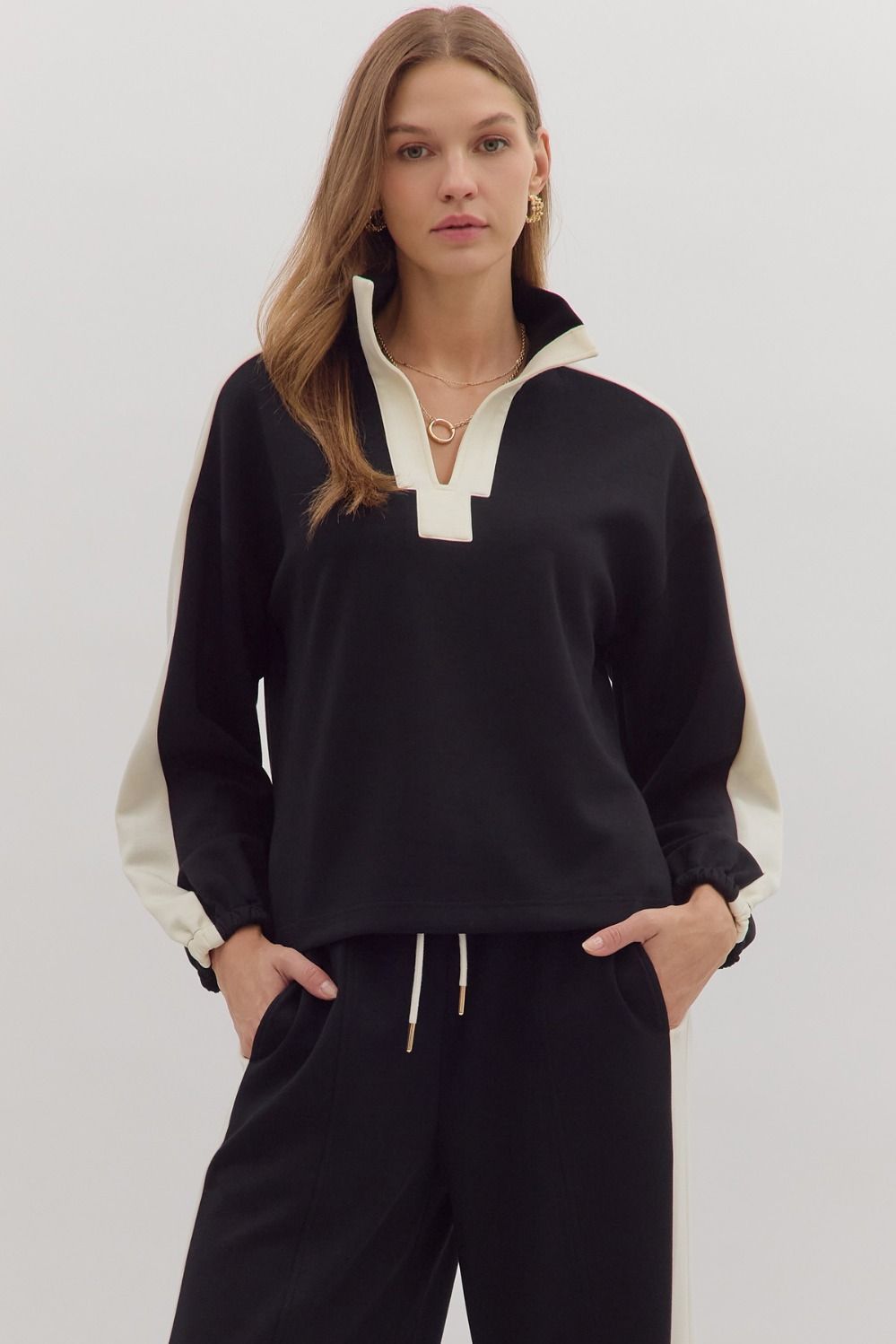 Black Contrast Knit Top