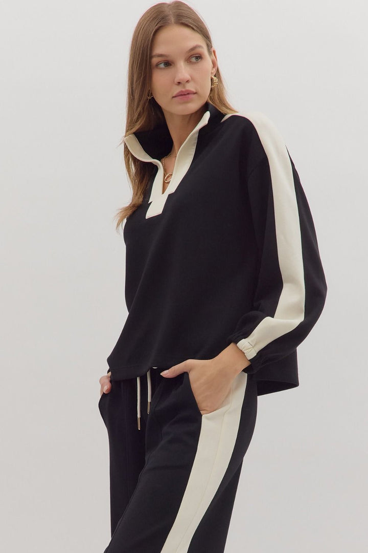 Black Contrast Knit Top