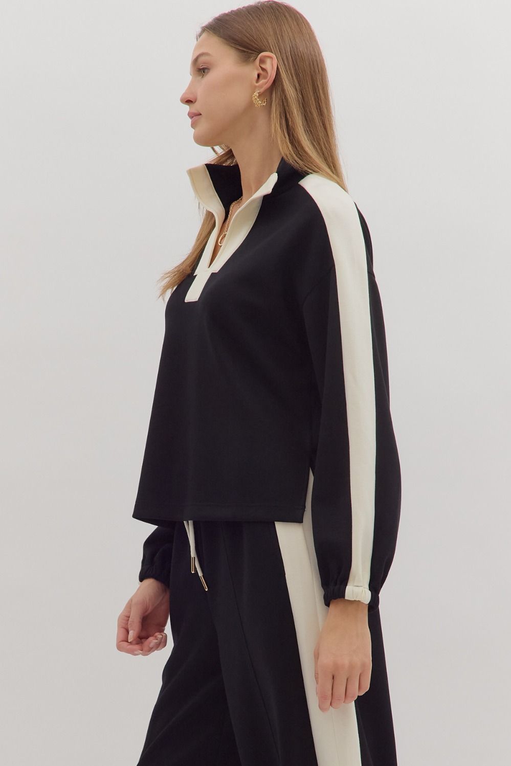 Black Contrast Knit Top