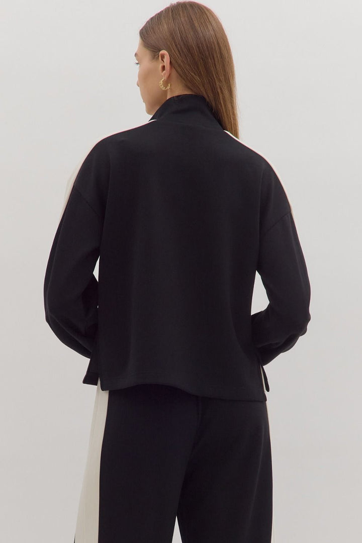 Black Contrast Knit Top