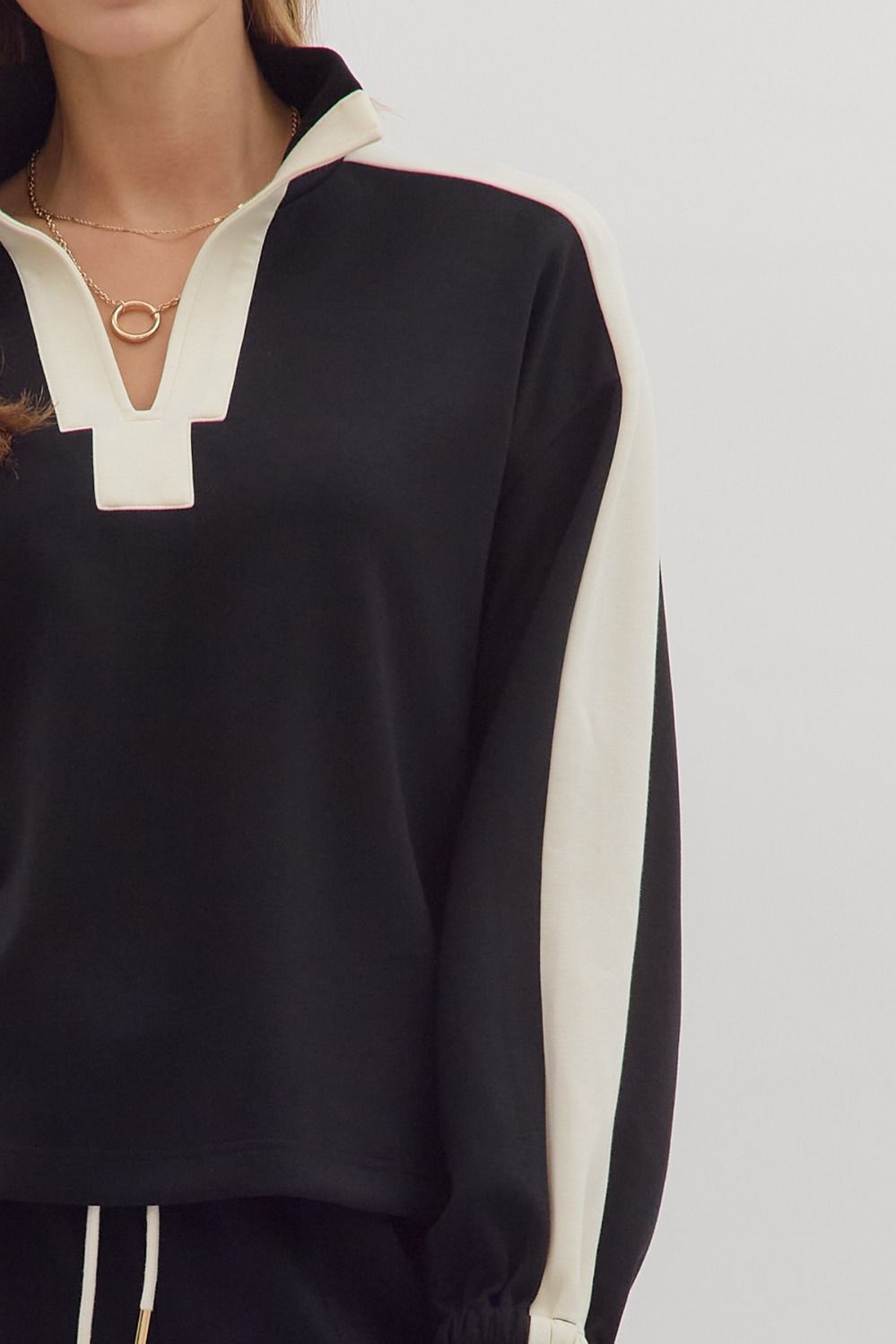 Black Contrast Knit Top